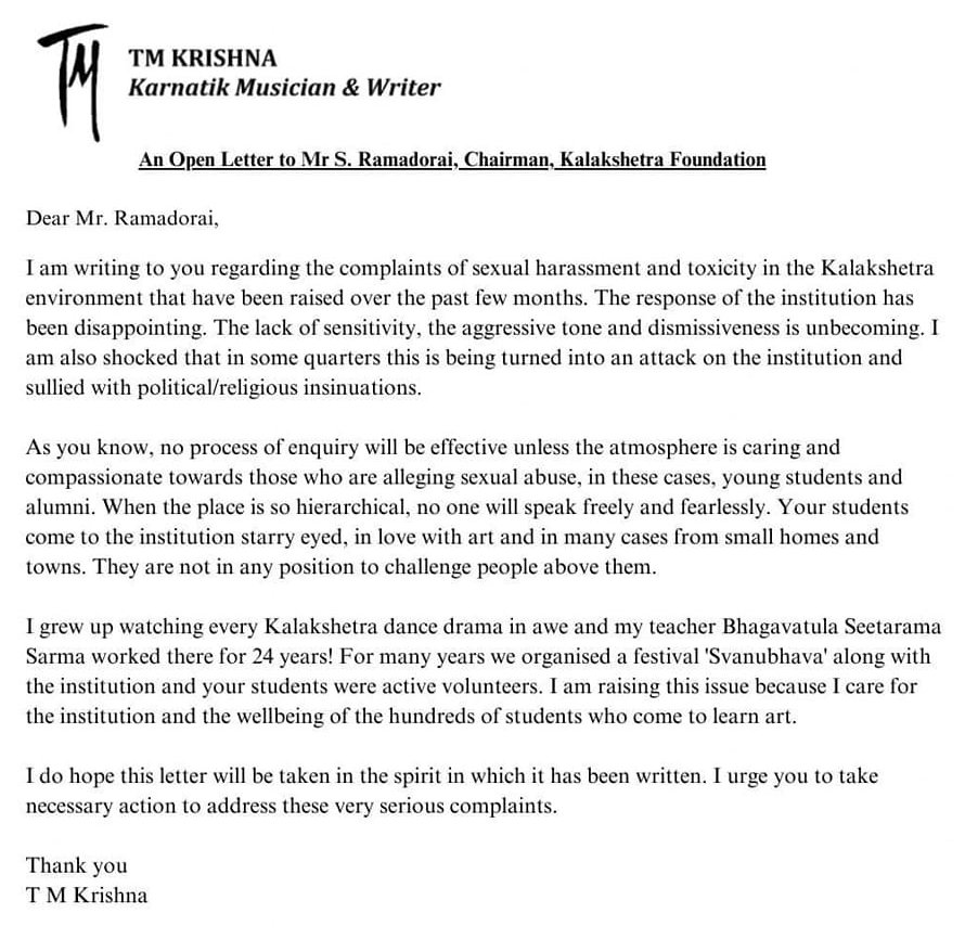 An open letter to Mr.S Ramadorai, Chairman, Kalakshetra Foundation - TM Krishna