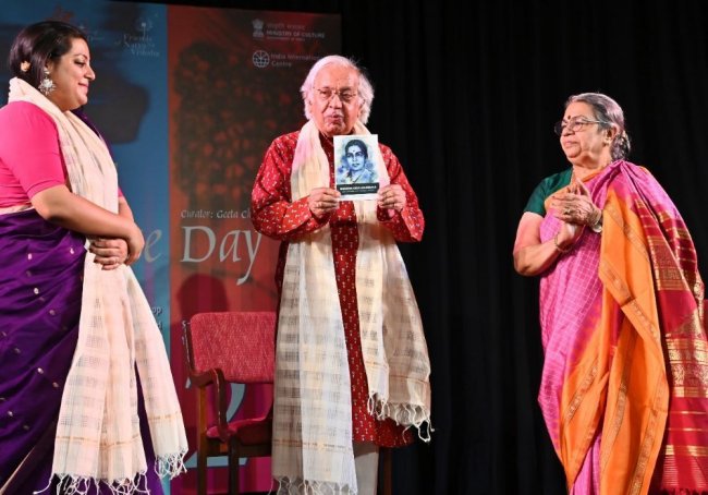Publisher Trisha Niyogi, poet Ashok Vajpeyi, author VR Devika