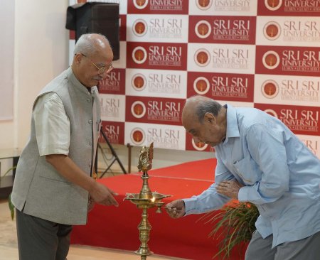 Anant Mahapatra lighting the lamp in the presence of Prof Tej Pratap