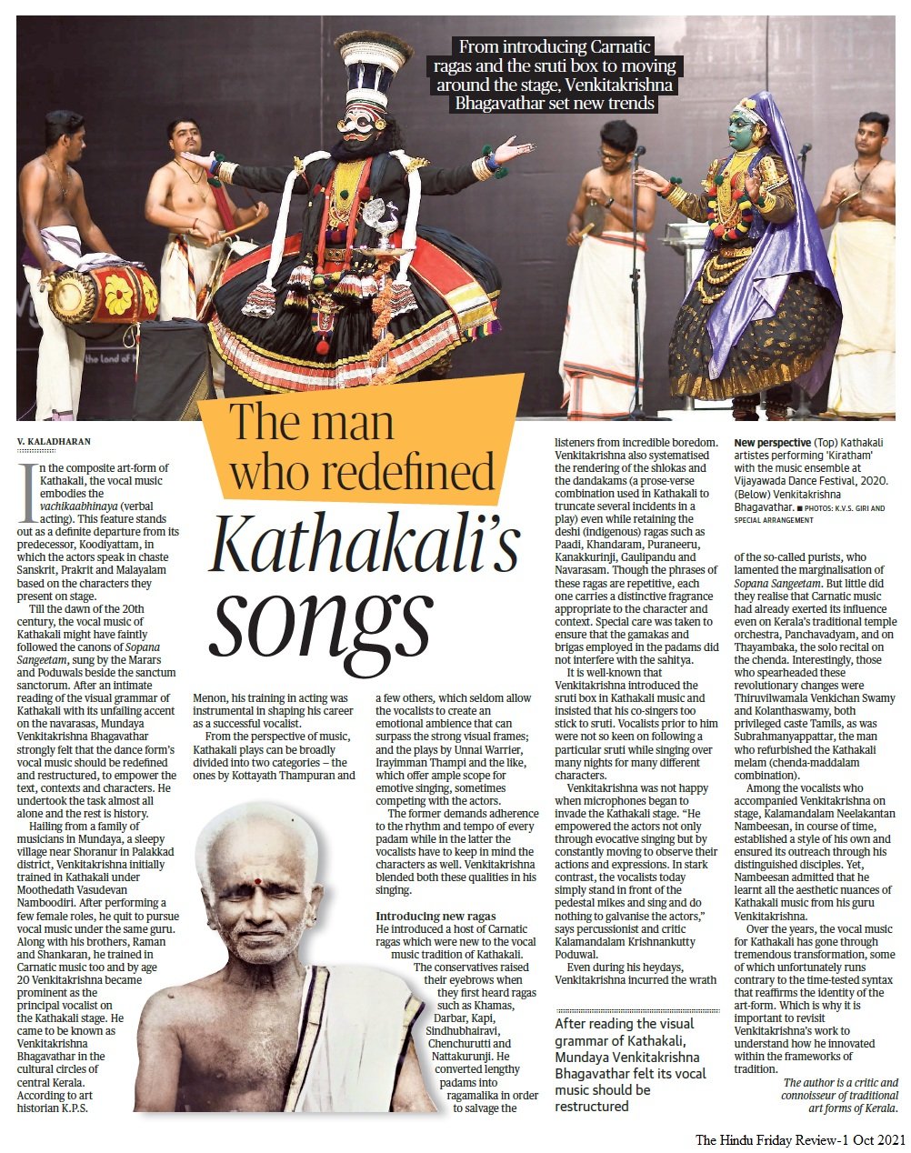 The man who redefined Kathakali’s songs - V. Kaladharan
