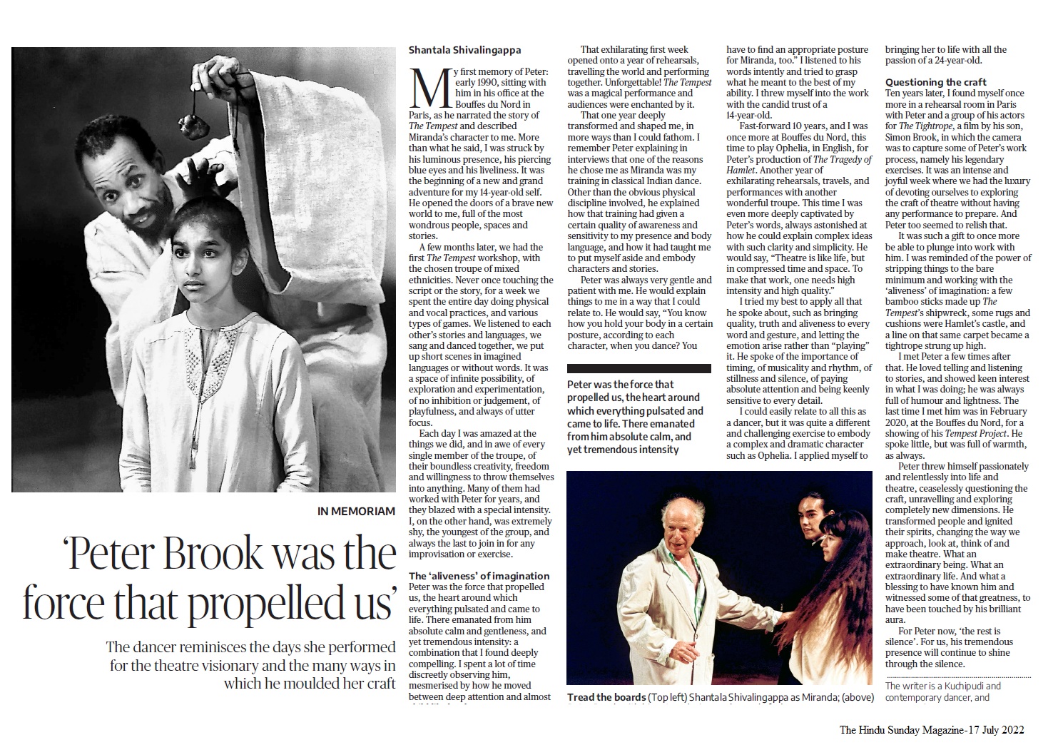 Peter Brook was the force that propelled us - Shantala Shivalingappa