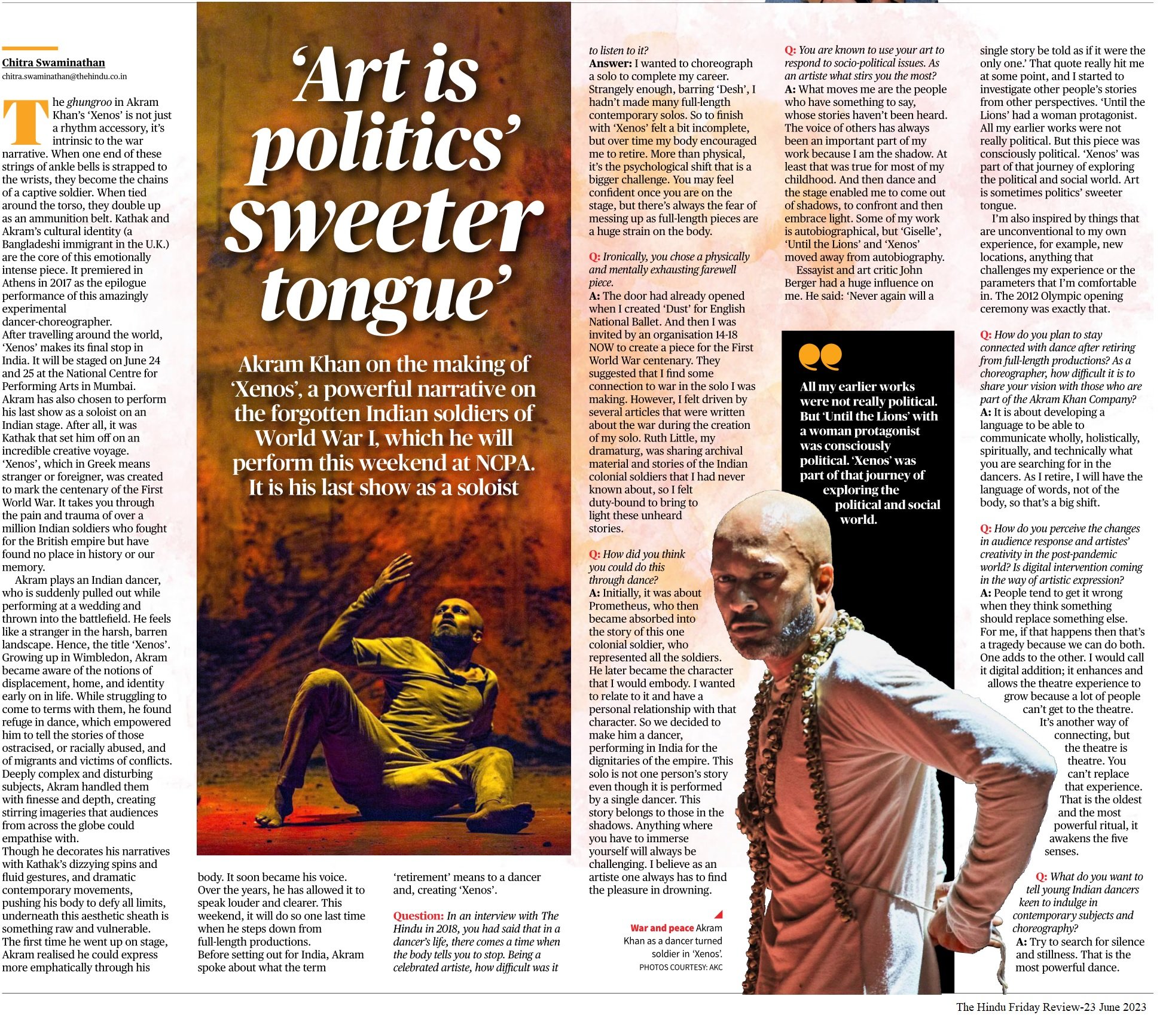 Art is politics’ sweeter tongue - Chitra Swaminathan