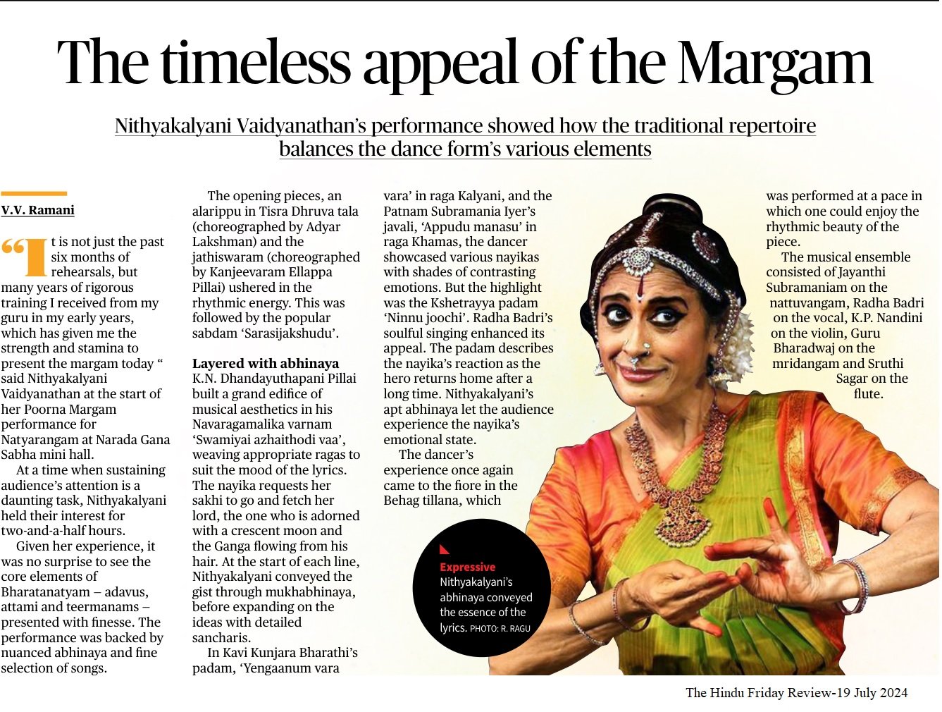 The timeless appeal of the margam - V.V. Ramani