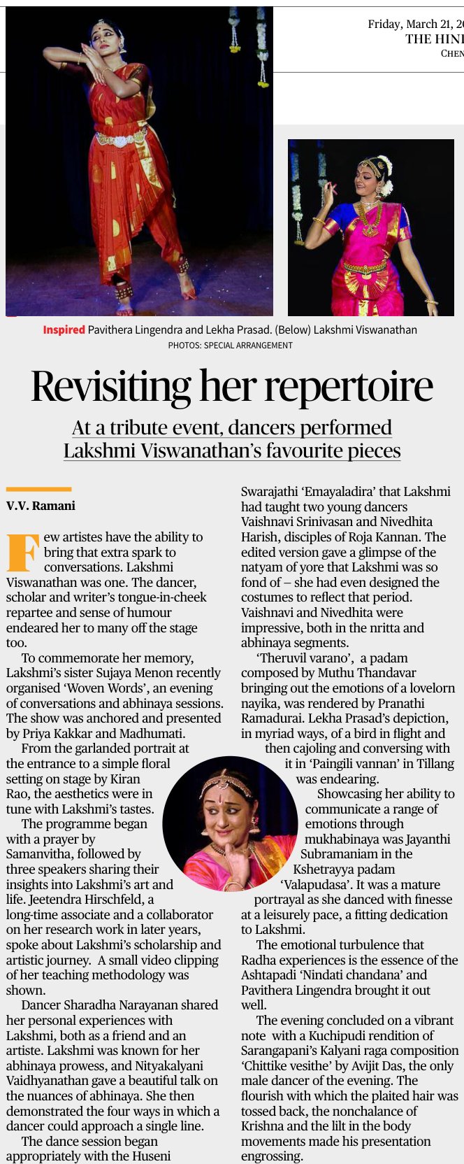 Revisiting her repertoire - V.V. Ramani
