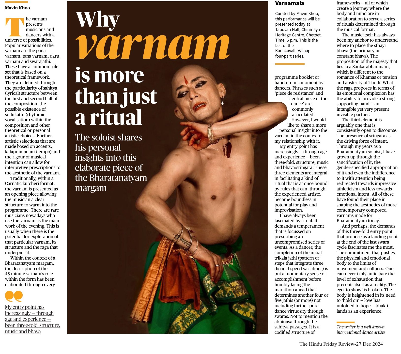 Why Varnam is more than just a ritual - Mavin Khoo