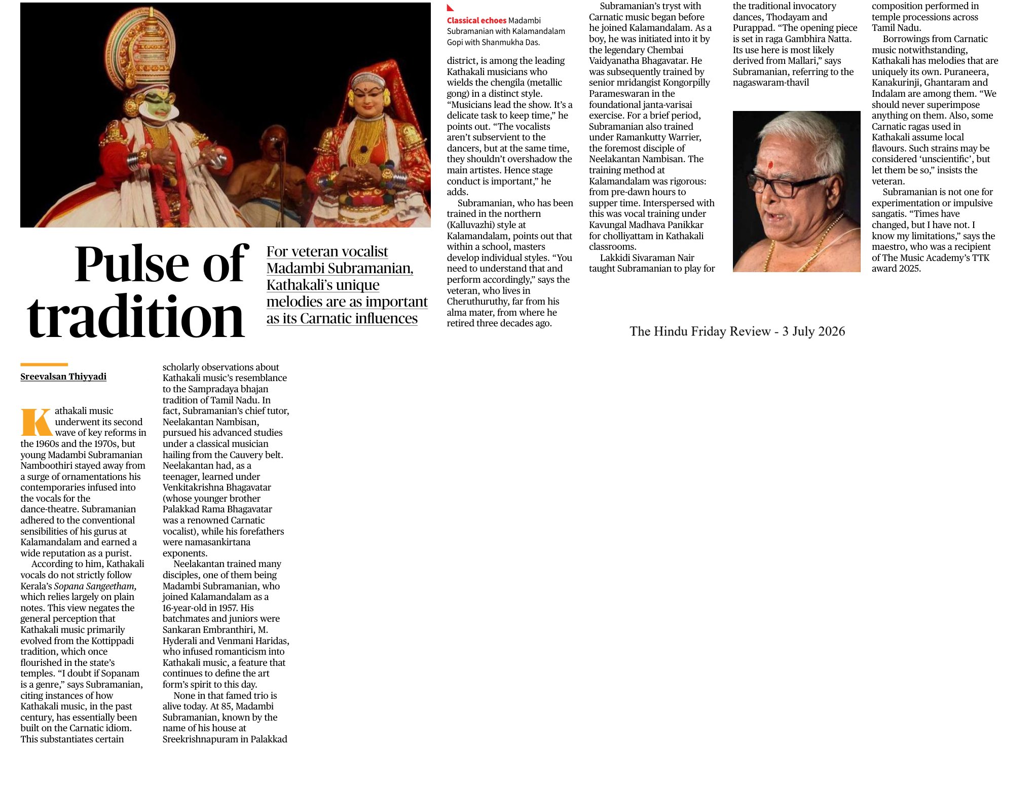 Pulse of tradition - Sreevalsan Thiyyadi